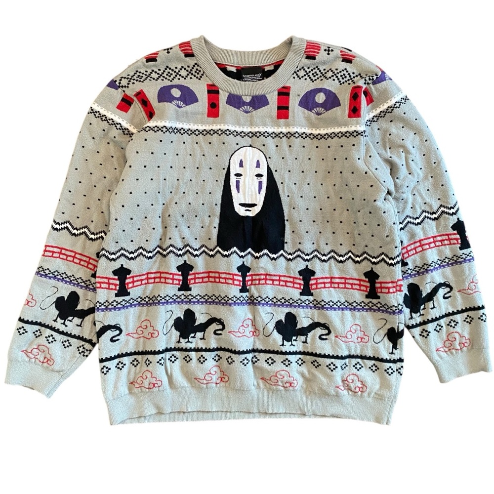 Studio Ghibli Spirited Away Kaonashi Knit Sweater 2X Acrylic Crew Neck AOP